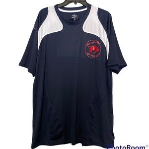 Easton Mens Bio Dri Blue Nylon Short Sleeve Pullover  Shirt Large Saber Logo